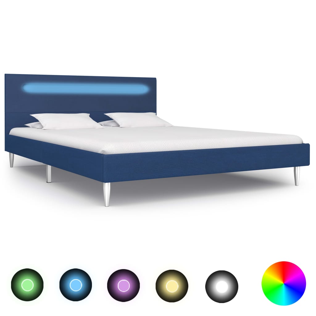 vidaXL Cadru de pat cu LED-uri, albastru, 140×200 cm, material textil vidaXL