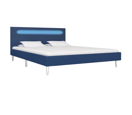 vidaXL Bedframe met LED stof blauw 140x200 cm