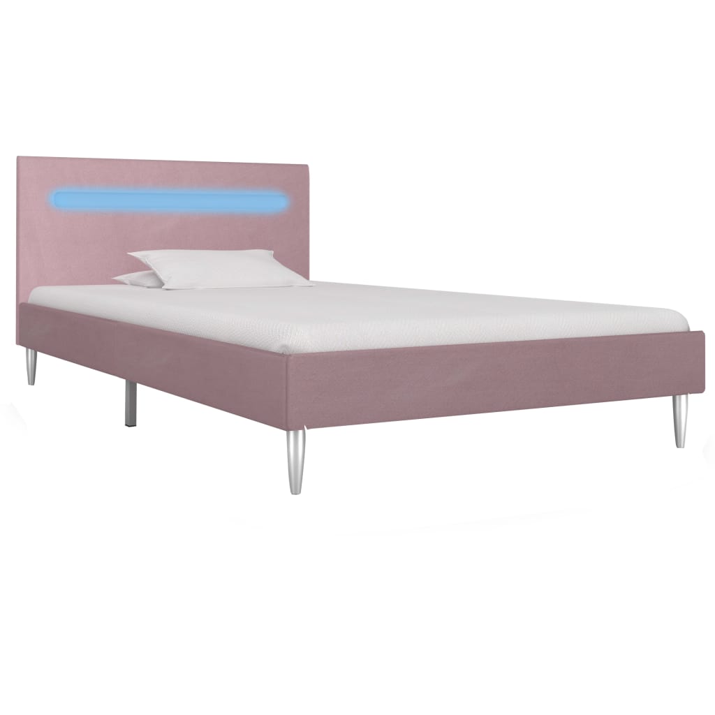 vidaXL Cadru de pat cu LED-uri, roz, 90 x 200 cm, material textil