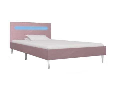 vidaXL Cadru de pat cu LED-uri, roz, 90 x 200 cm, material textil