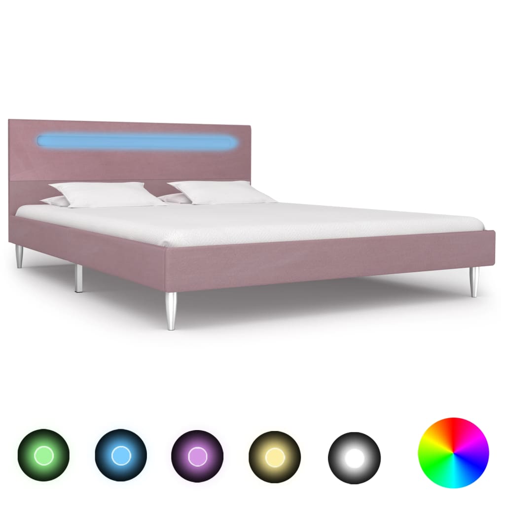 vidaXL Cadru de pat cu LED-uri, roz, 140 x 200 cm, material textil poza vidaxl.ro