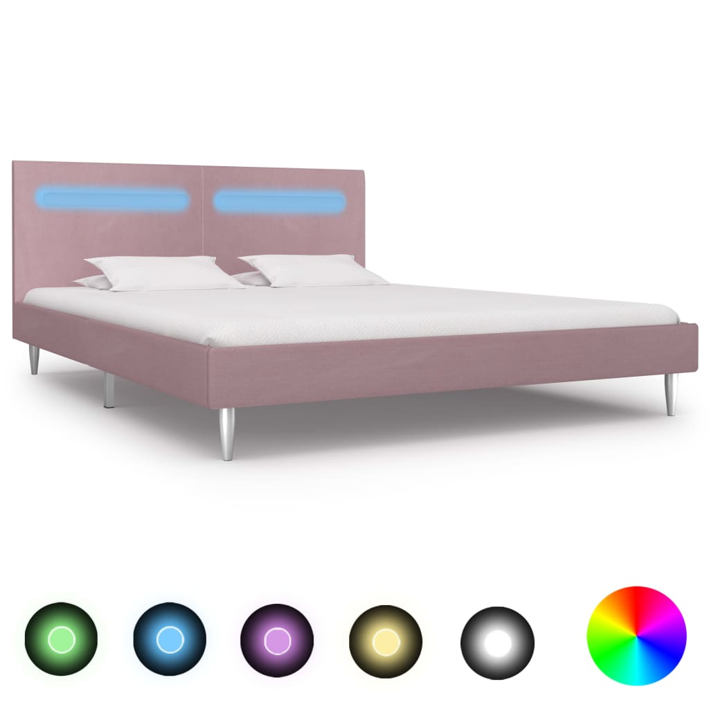vidaXL Cadru de pat cu LED-uri, roz, 180 x 200 cm, material textil vidaxl.ro