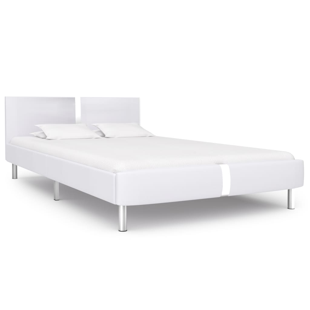 vidaXL Cadru de pat fără saltea piele artificială albă 135x190 cm