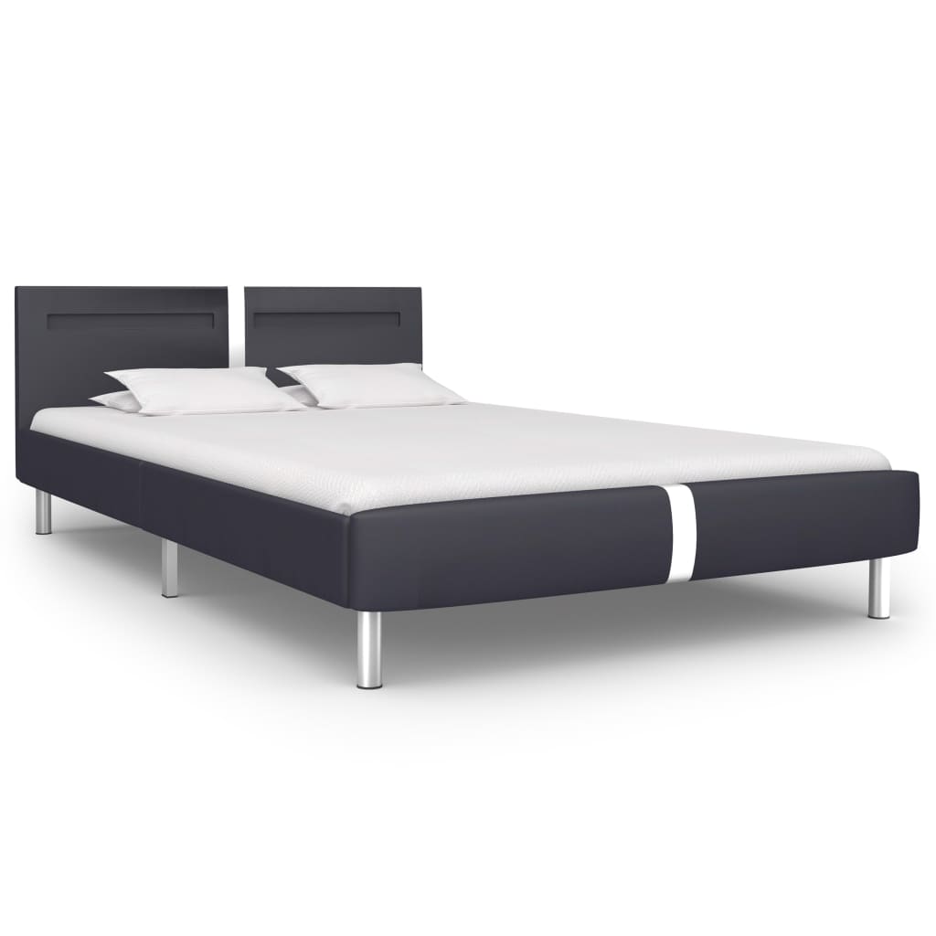 vidaXL Bed Frame with LED Black Faux Leather 120x190 cm 4FT Small Double