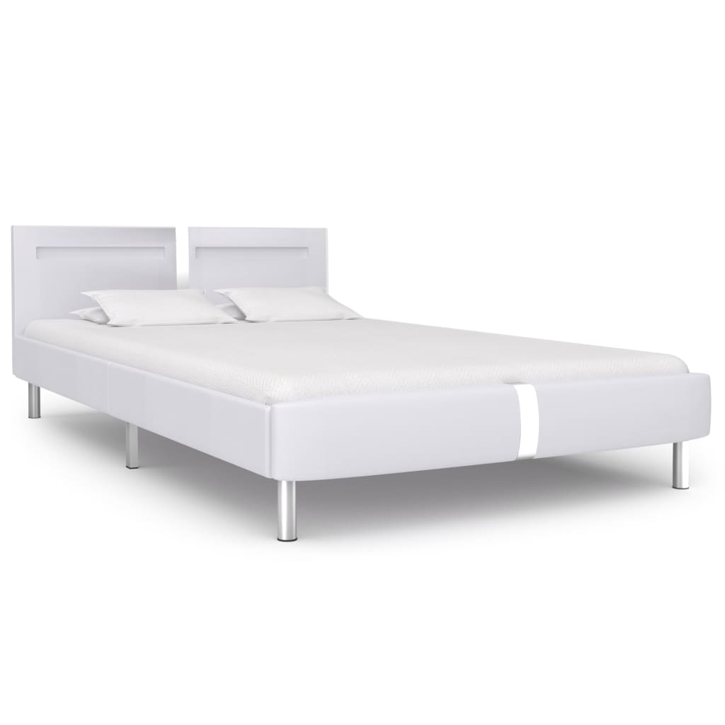 vidaXL Bed Frame with LED White Faux Leather 135x190 cm 4FT6 Double