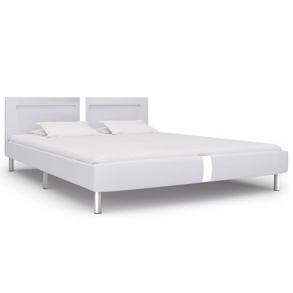vidaXL Bed Frame with LED White Faux Leather 180x200 cm 6FT Super King