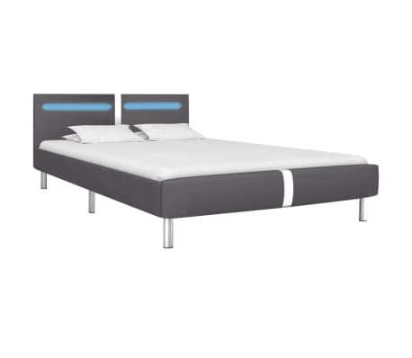 vidaXL Bed Frame with LED Grey Faux Leather 120x190 cm 4FT Small Double