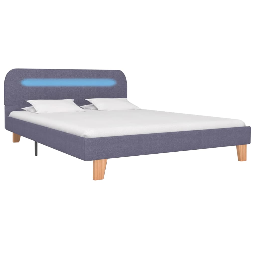 vidaXL Bed Frame with LED Light Grey Fabric 135x190 cm Double