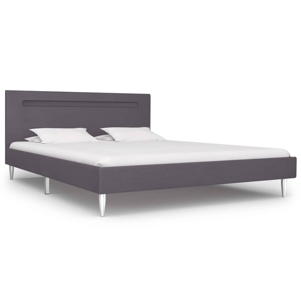 vidaXL Bed Frame with LED Grey Fabric 135x190 cm Double