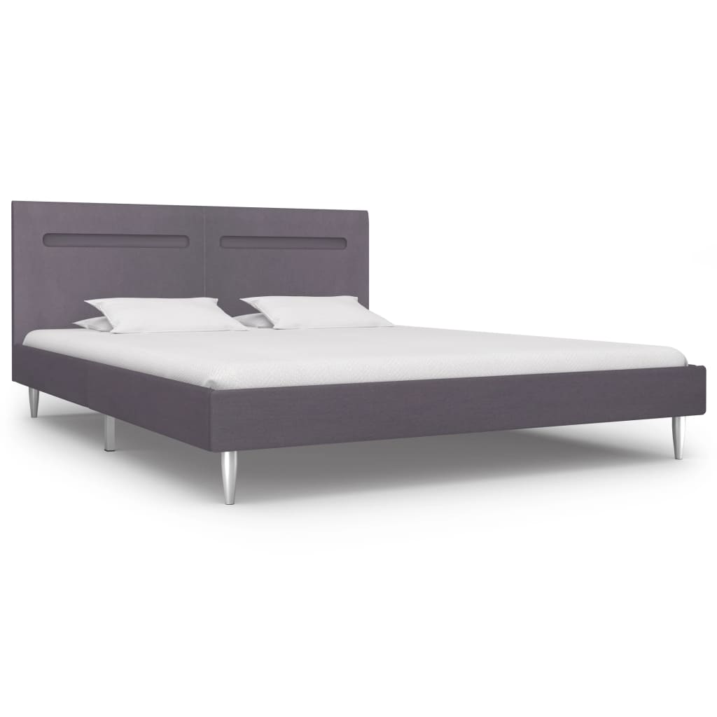 vidaXL Bed Frame with LED Grey Fabric 150x200 cm 5FT King Size