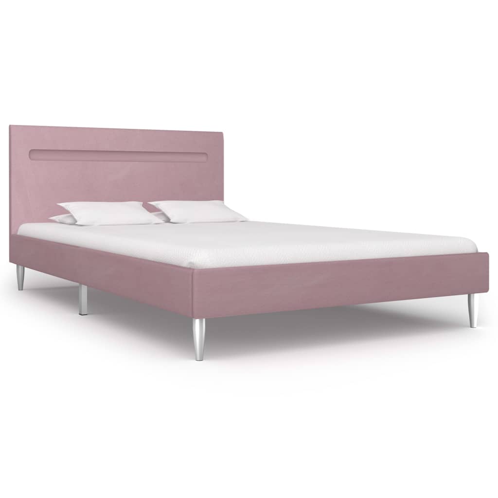 vidaXL Bed Frame with LED Pink Fabric 120x190 cm 4FT Small Double