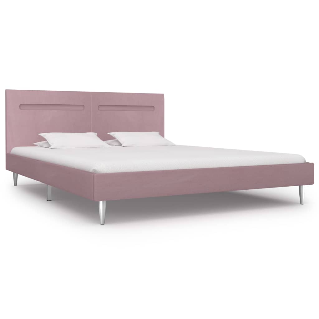 vidaXL Bed Frame with LED Pink Fabric 180x200 cm 6FT Super King