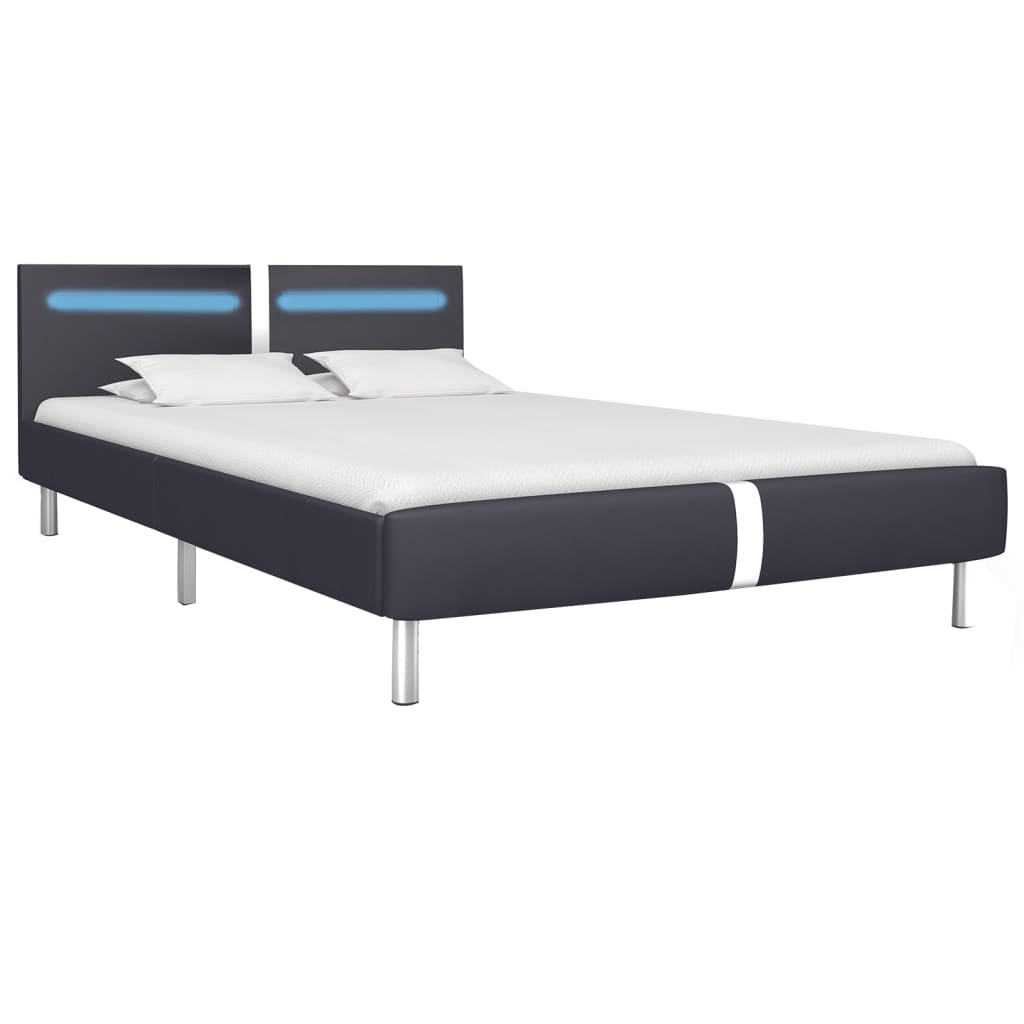 vidaXL Bed Frame with LED Black Faux Leather Double Size