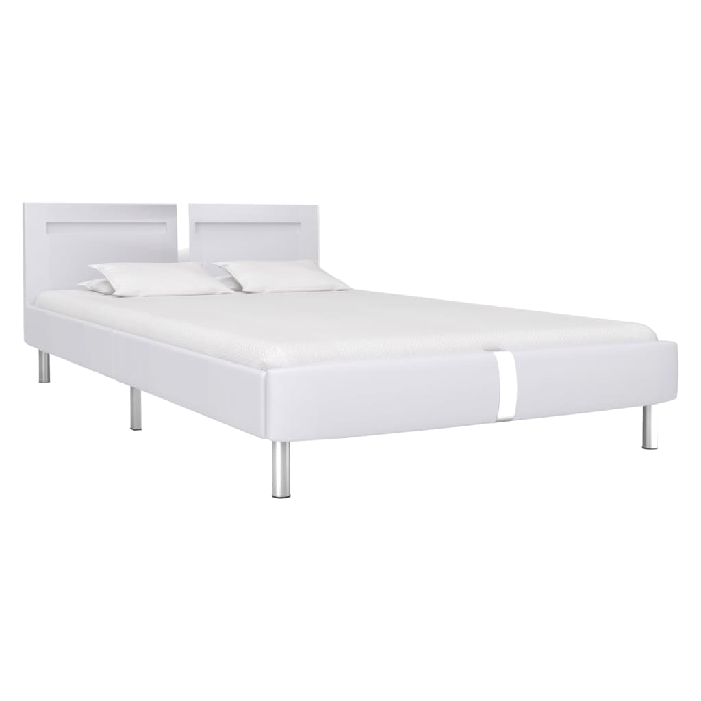 vidaXL Bed Frame with LED White Faux Leather King Single Size