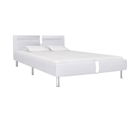 vidaXL Bed Frame with LED White Faux Leather King Single Size