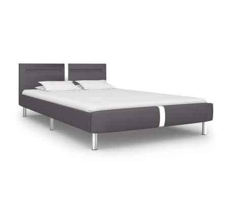 vidaXL Bed Frame with LED Grey Faux Leather Double Size