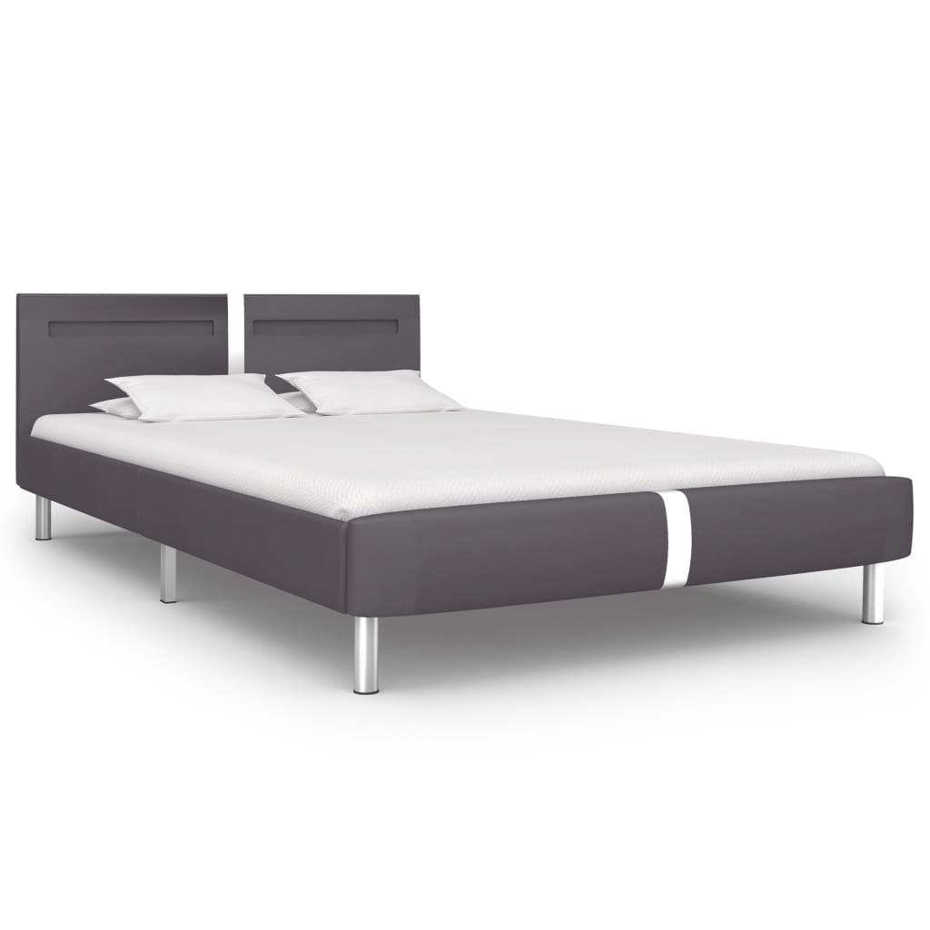 vidaXL Bed Frame with LED Grey Faux Leather Queen Size
