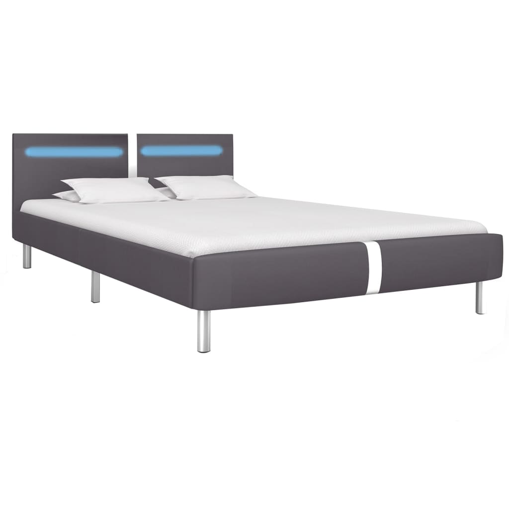 vidaXL Bed Frame with LED Grey Faux Leather King Size