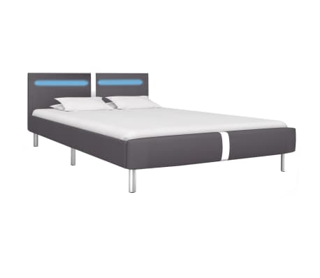 vidaXL Bed Frame with LED Grey Faux Leather King Size