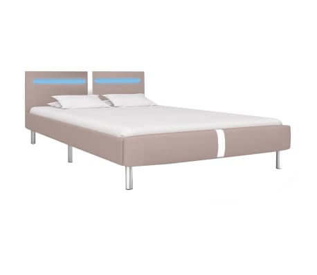 vidaXL Bed Frame with LED Cappuccino Faux Leather Queen Size