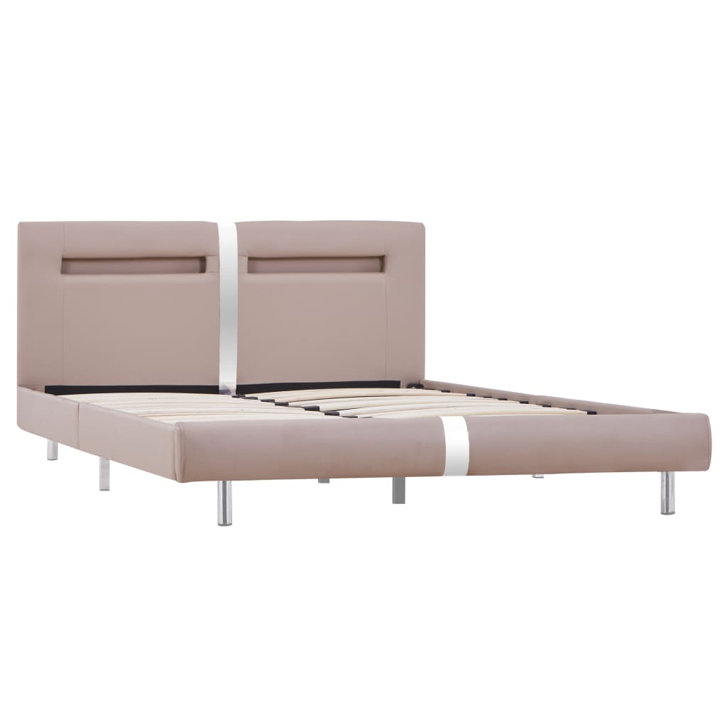 vidaXL Bed Frame with LED Cappuccino Faux Leather King Size