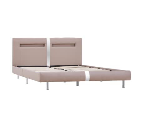 vidaXL Bed Frame with LED Cappuccino Faux Leather King Size