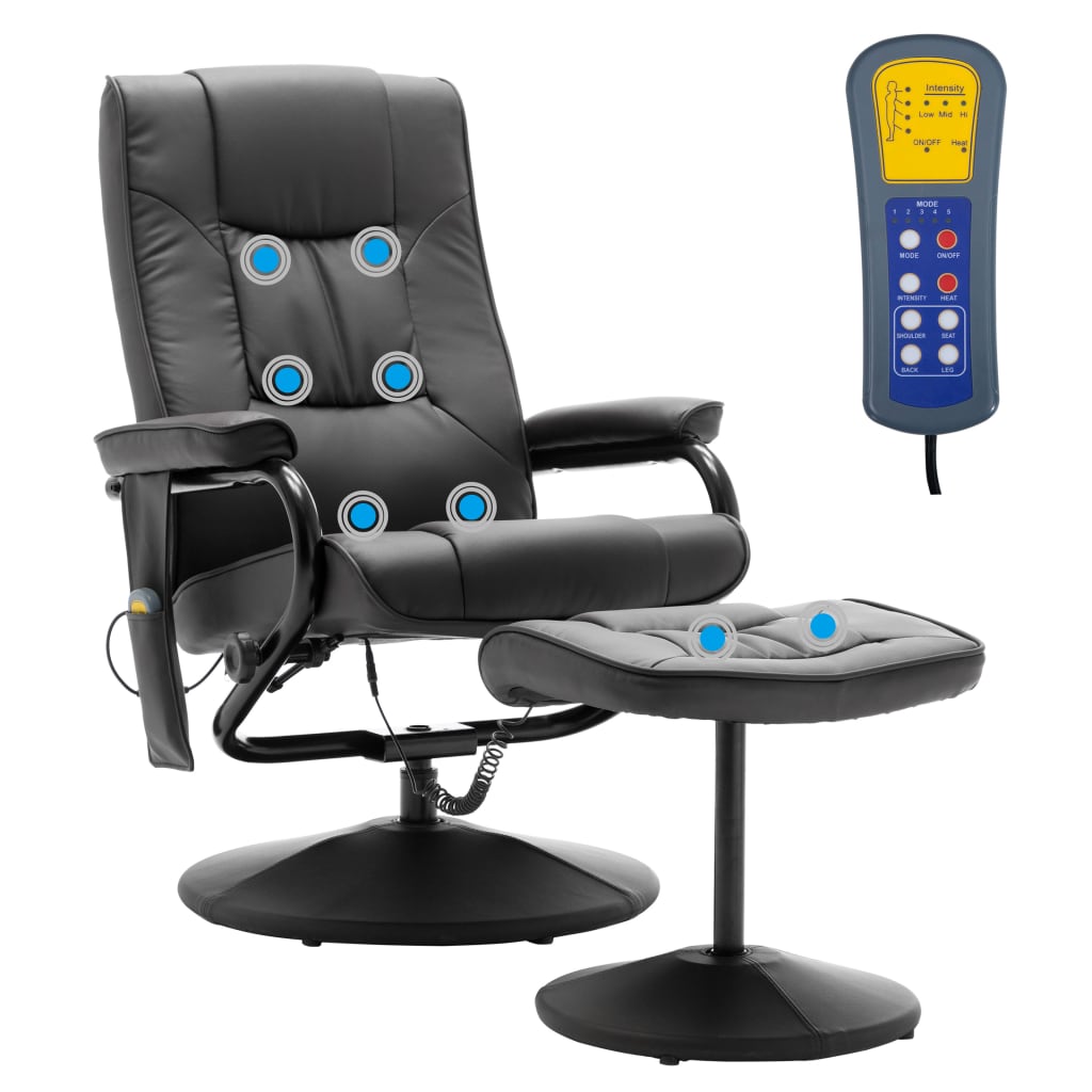 

vidaXL Massagestoel met voetenbankje kunstleer grijs