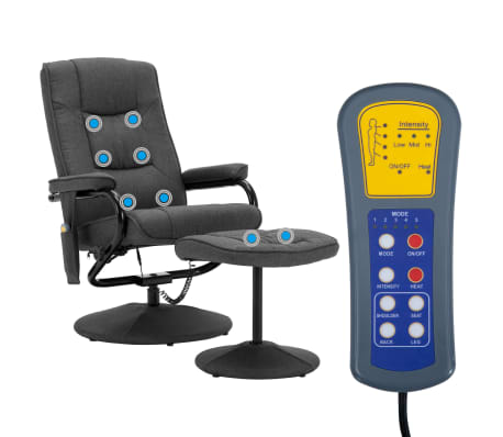 vidaXL masāžas krēsls ar kāju balstu, tum&scaron;i pelēks audums