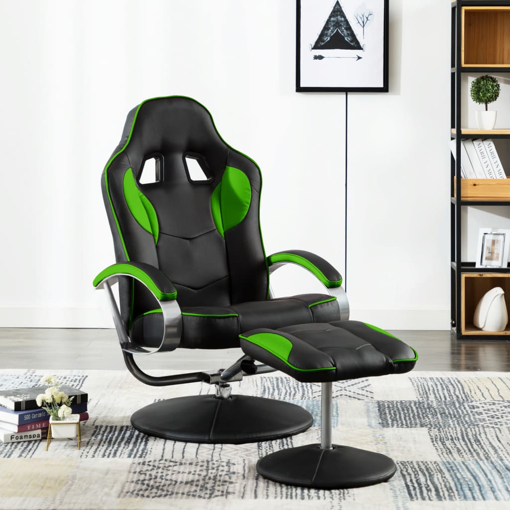 vidaXL Rozkładany fotel dla gracza z podnóżkiem, zielony, ekoskóra