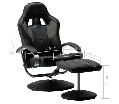 vidaXL Fauteuil inclinable de jeu avec repose pied Gris Similicuir vidaXL Fauteuil inclinable de jeu avec repose pied Gris Similicuir