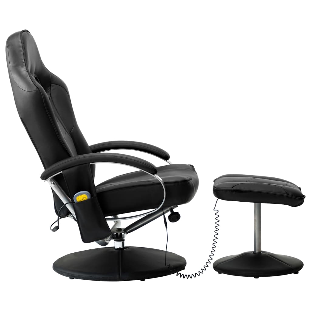 vidaXL Cadeira massagens c/ apoio pés couro artificial preto