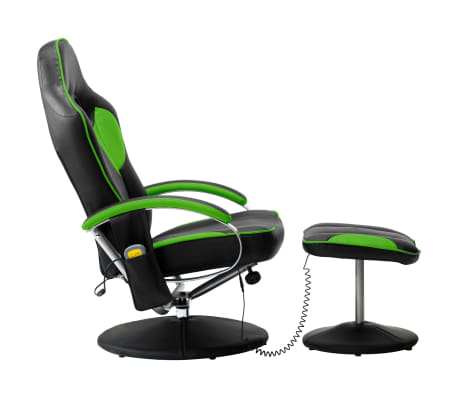 vidaXL Masažni stol s stolčkom za noge zeleno umetno usnje