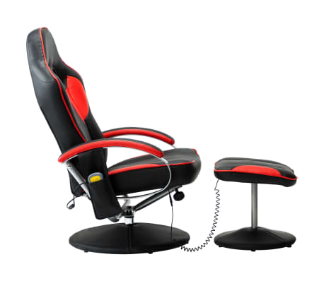 vidaXL Masažni stol s stolčkom za noge rdeče umetno usnje