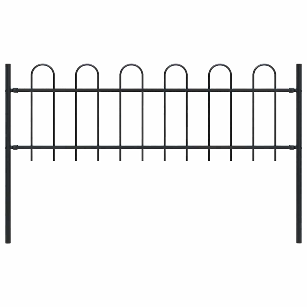 Image of vidaXL Garden Fence with Hoop Top Steel 1.8 m Black