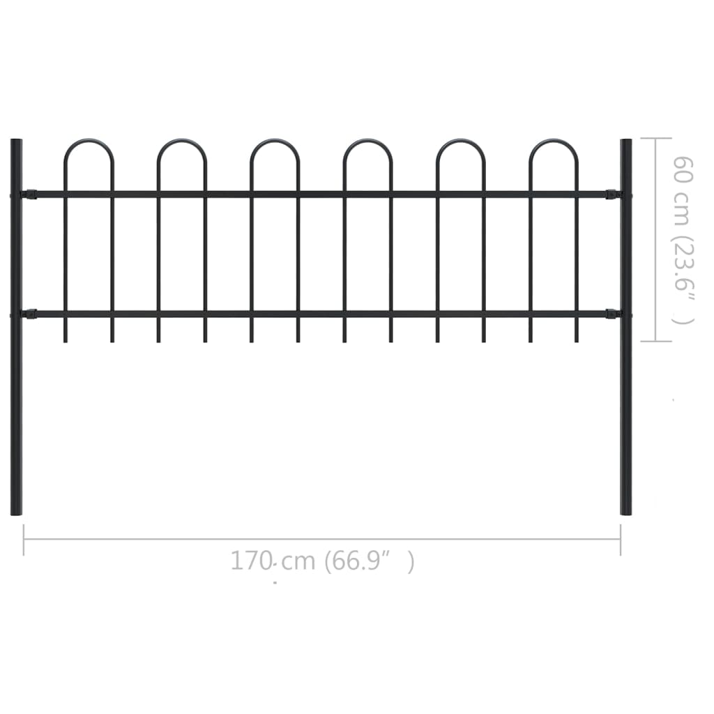 vidaXL Garden Fence with Spear Top Steel 5.5ft Black