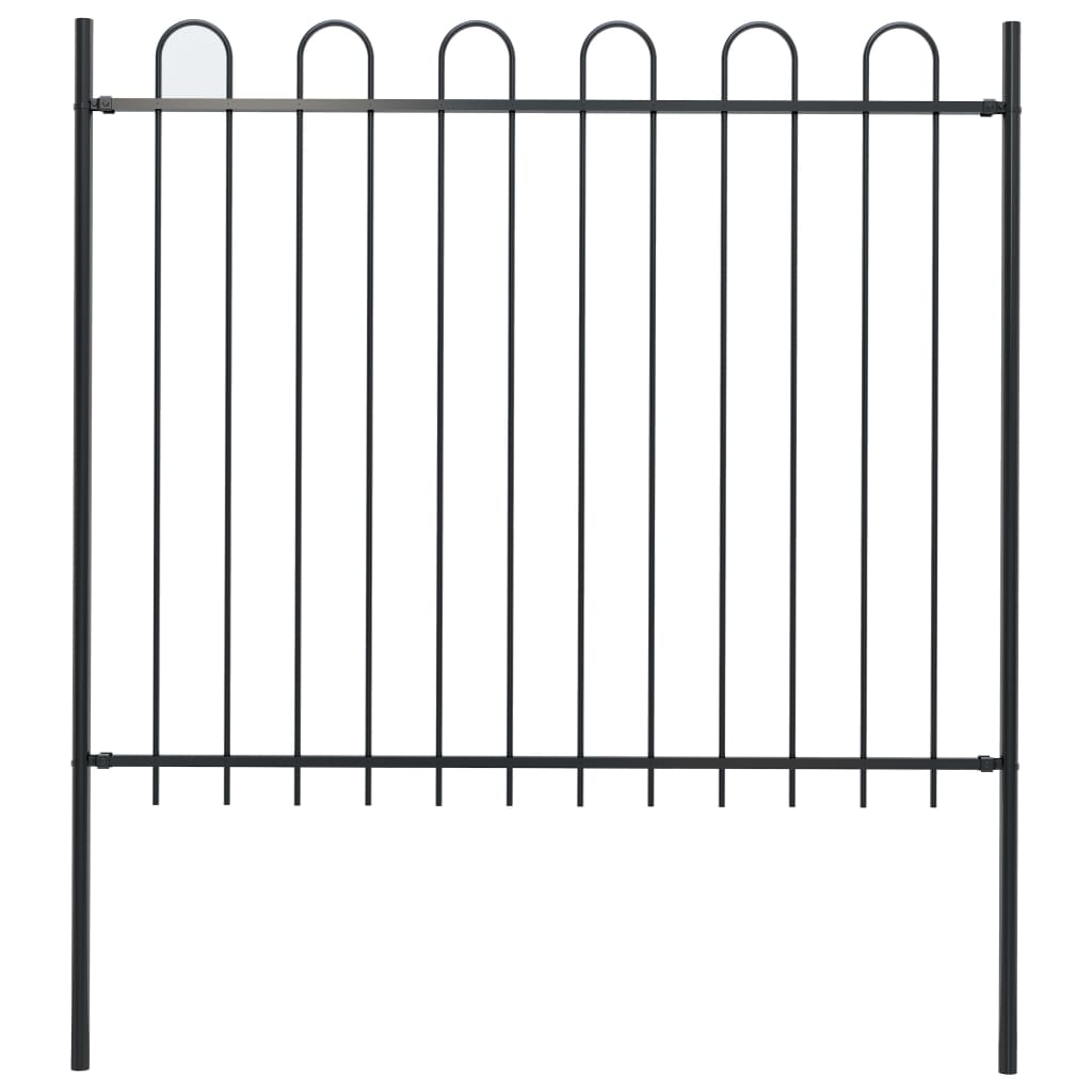 Image of vidaXL Garden Fence with Hoop Top Steel 1.7 m Black