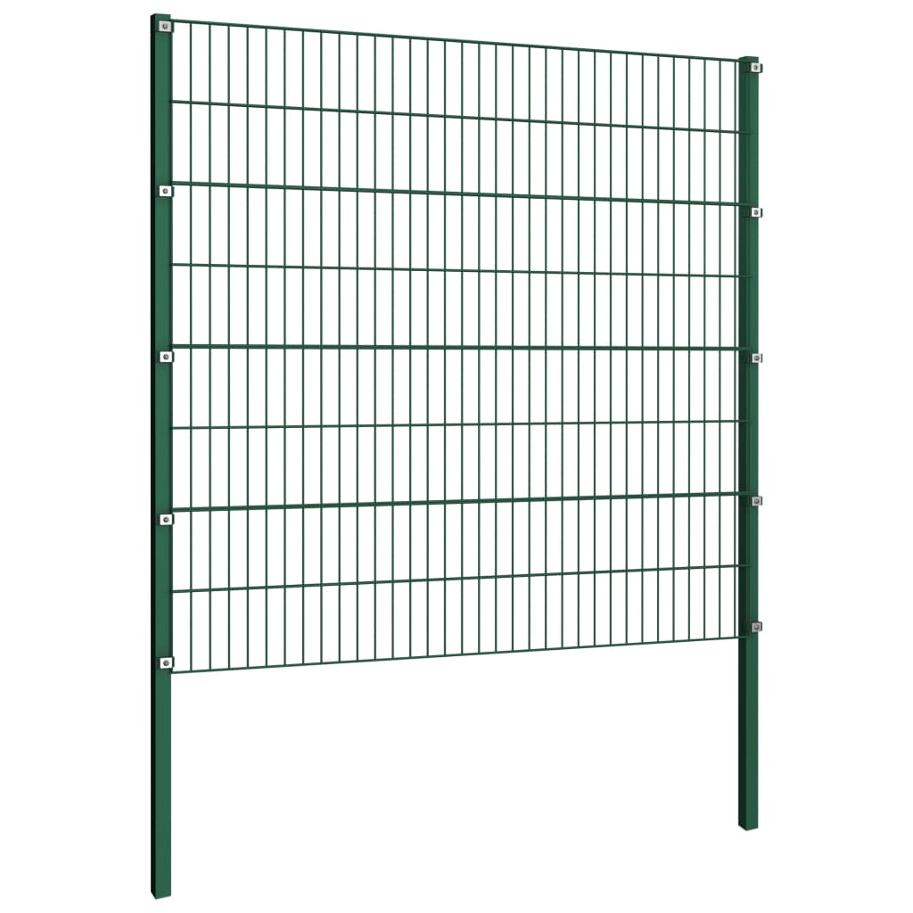 vidaXL Fence Panel with Posts Iron 1.7x1.6 m Green