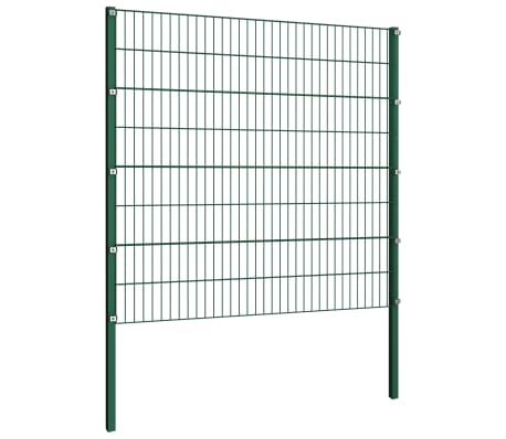 vidaXL Fence Panel with Posts Iron 1.7x1.6 m Green