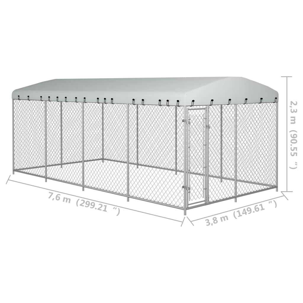 Chenil d'extérieur en acier galvanisé avec toit pour chien - Panneaux à mailles - 800x400x230 cm - 32m²