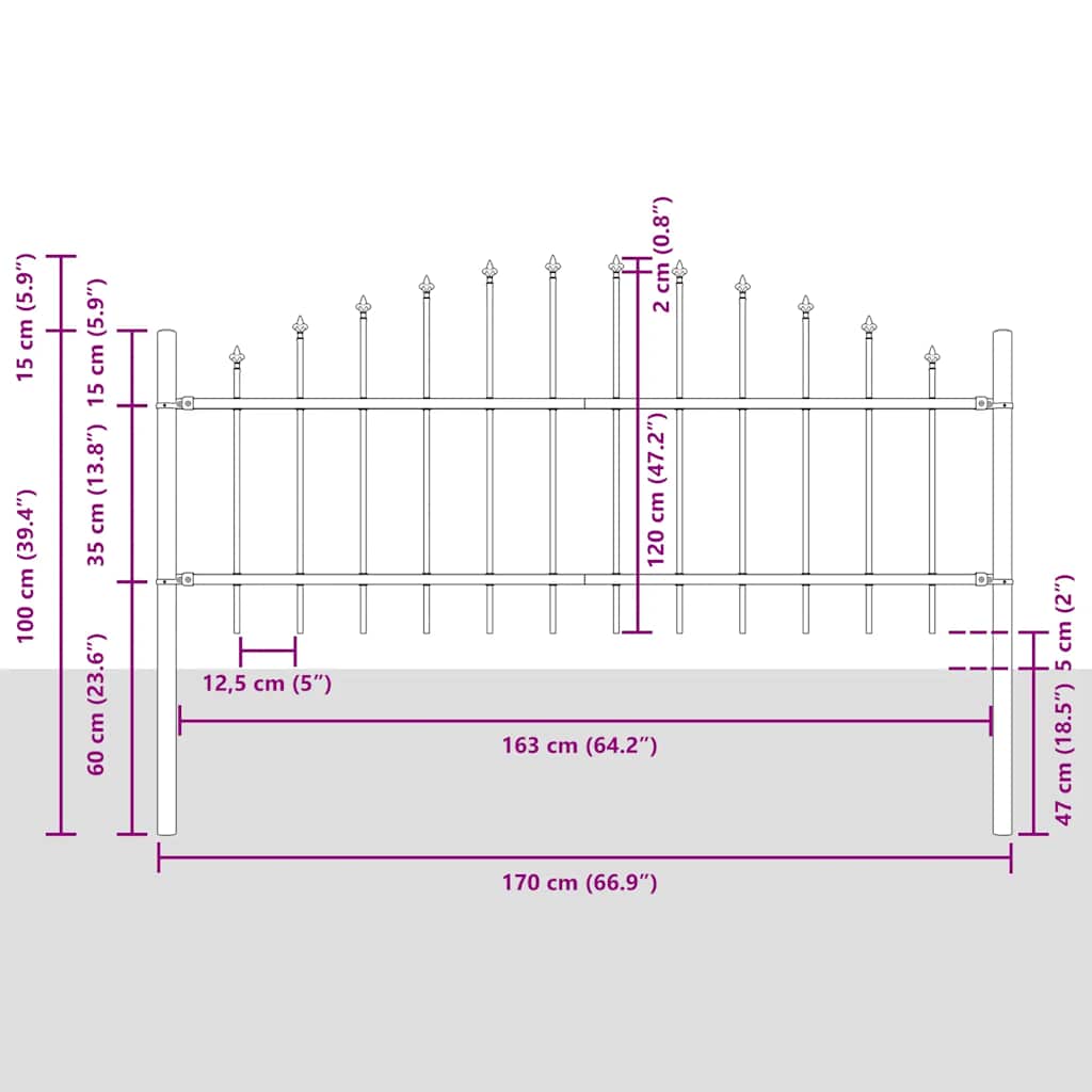 Vrtna ograja Woerden s suličastim vrhom jeklo 170x75 cm črna - slika 4