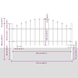 Zahradní plot Woerden s kopím nahoře ocelový 170 x 75 cm černý - obrázek 4