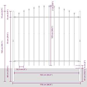 Zahradní plot Woerden s kopím nahoře ocelový 170 x 125 cm černý - obrázek 4