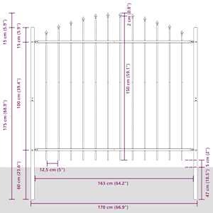 Zahradní plot Woerden s kopím nahoře ocelový 170 x 150 cm černý - obrázek 4