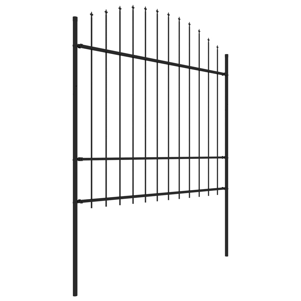 vidaXL Градинска ограда с връх пика, стомана, (1,5-1,75)x1,7 м, черна