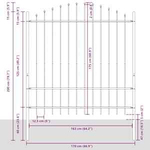 Zahradní plot Woerden s kopím nahoře ocelový 170 x 175 cm černý - obrázek 4