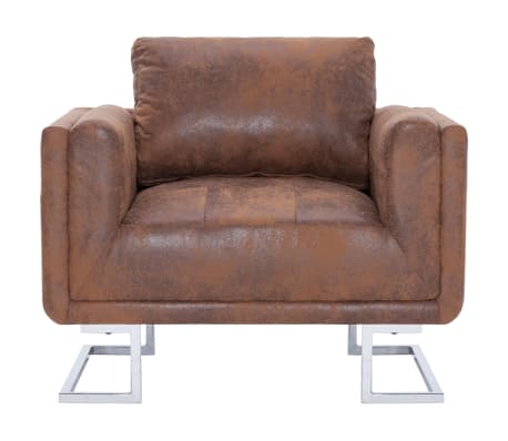 vidaXL Fauteuil cube Marron Similicuir daim