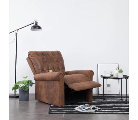 vidaXL Fauteuil inclinable de massage Marron Similicuir daim