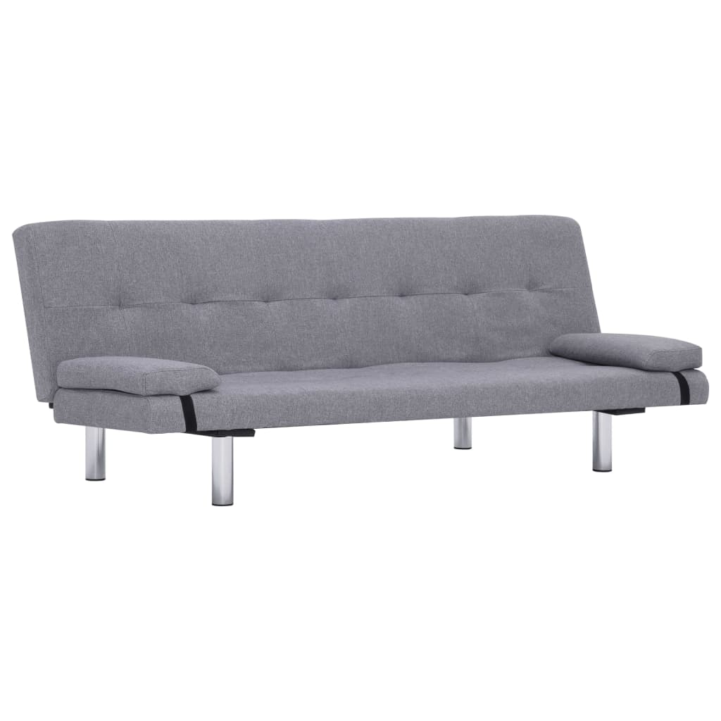 vidaXL Slaapbank met twee kussens polyester lichtgrijs