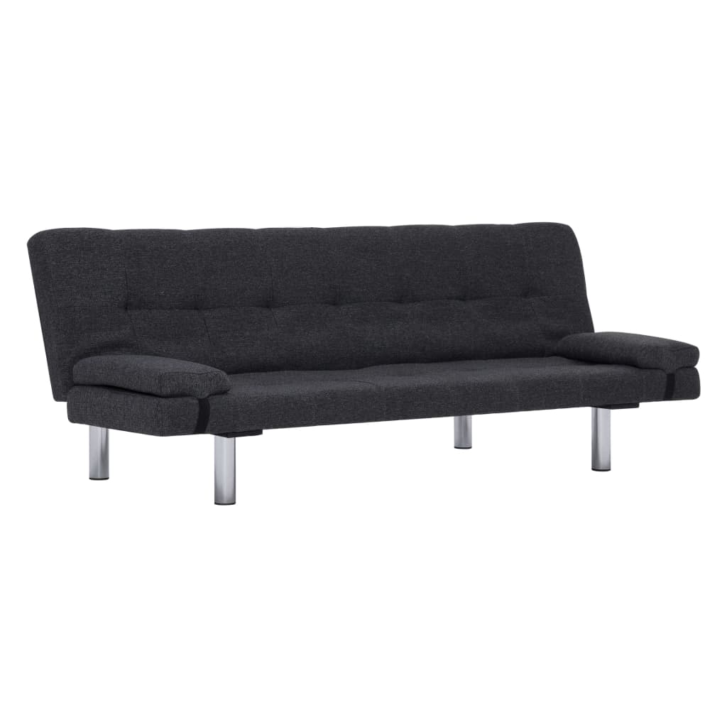 vidaXL Slaapbank met twee kussens polyester donkergrijs