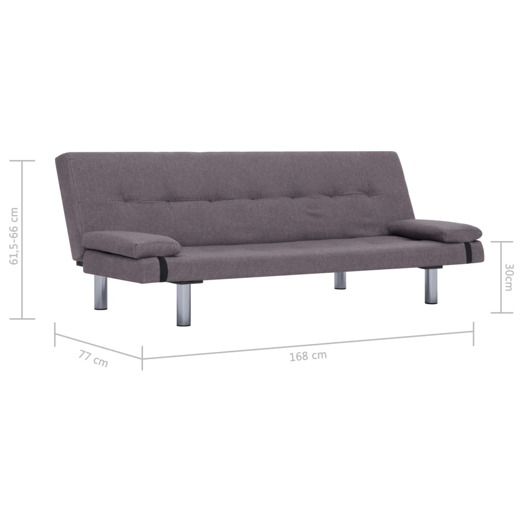 Canapea extensibilă cu două perne, gri taupe, poliester